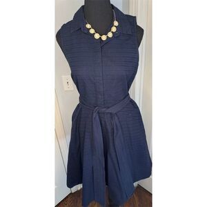Ann Taylor Women's Size 8 Blue Fit & Flare Knee Dress w/ Belt